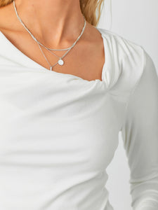 Asymmetrical Knotted Neckline Top - Off White