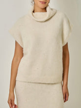 Load image into Gallery viewer, Ivory sequin sleeveless turtleneck sweater in soft knit fabric, paired with matching knit skirt - 1
