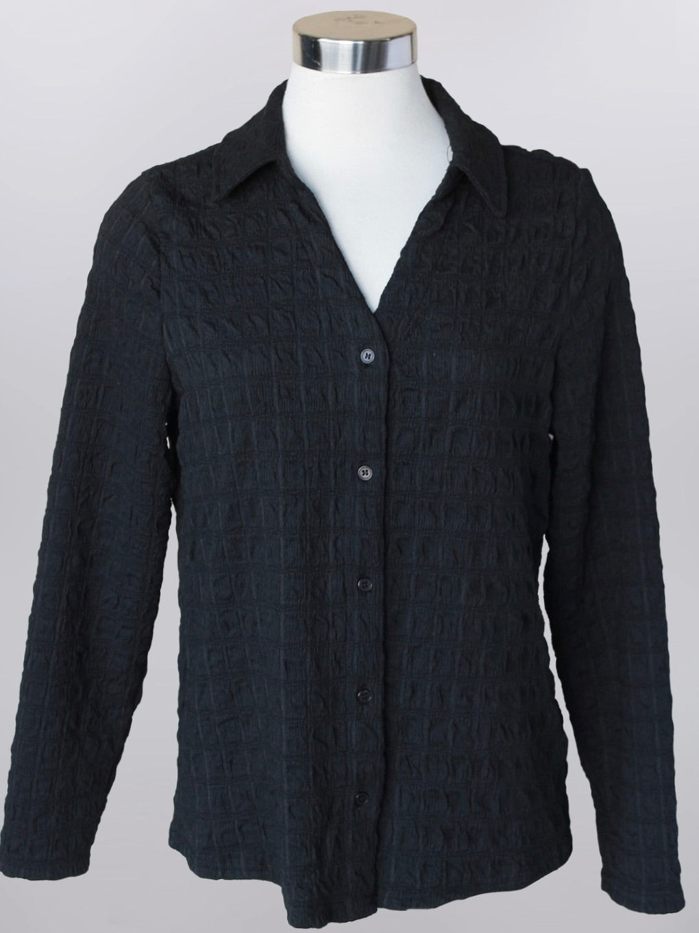 Textured Stretch Button-down Top - Black