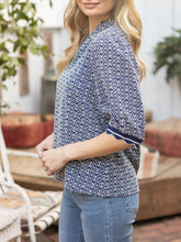 Load image into Gallery viewer, Eyelet Top with Scalloped Sleeve Band - Navy
