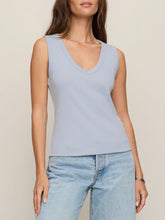 Load image into Gallery viewer, Ellie V-Neck Tank in Skyline blue, fitted sleeveless top paired with light wash jeans, women's casual style - 1
