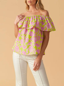 Print Off Shoulder Top - Lime