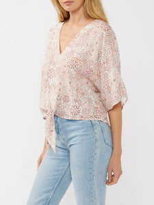 Tie Front Kimono Sleeve Top - Dusty Pink