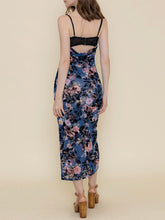 Load image into Gallery viewer, Floral Flocked Midi Dress - Blue
