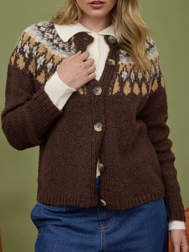 Fair Isle Cardigan - Brown Multi