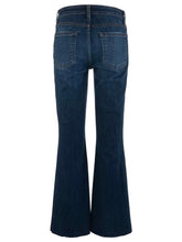 Load image into Gallery viewer, Stella High Rise Flare Jeans in dark indigo wash with gold button and classic 5-pocket style by RYLTD - 2
