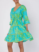 Load image into Gallery viewer, Tiered Drawstring Dress - Aqua/Lime
