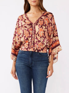 Floral Lace Trim Top - Plum