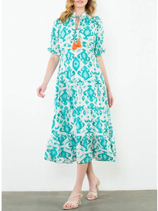 Tiered Maxi Dress - Aqua/Cream