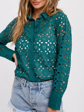 Load image into Gallery viewer, Eyelet Lace Shirt - Hunter Green
