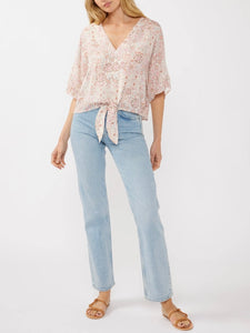 Tie Front Kimono Sleeve Top - Dusty Pink