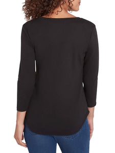 3/4 Sleeve Scoop Neck Tee - Black