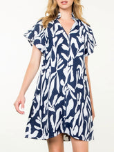 Load image into Gallery viewer, Ruffle Neck Dress - Navy/White

