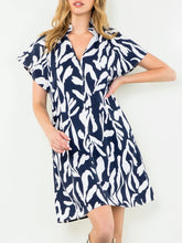 Load image into Gallery viewer, Ruffle Neck Dress - Navy/White

