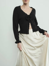 Load image into Gallery viewer, Ruffle Flower Cardigan - Black
