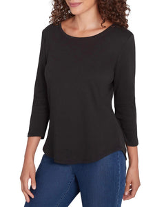 3/4 Sleeve Scoop Neck Tee - Black