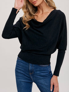 Cowl Dolman Sweater - Black