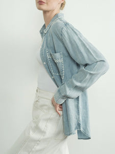 Denim Button-down with Embroidered Edge - Chambray