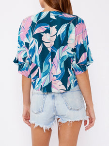 Tropical Leaf Tie Top - Orchid