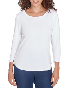 3/4 Sleeve Scoop Neck Tee - White