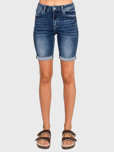 Denim High Rise Bermuda Shorts - Blue