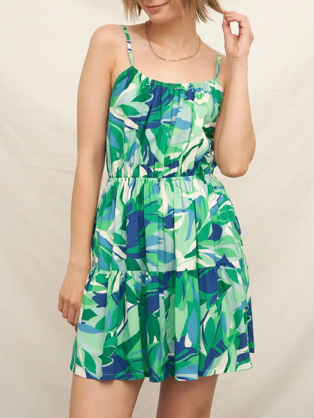 Open Back Mini Dress - Green Multi