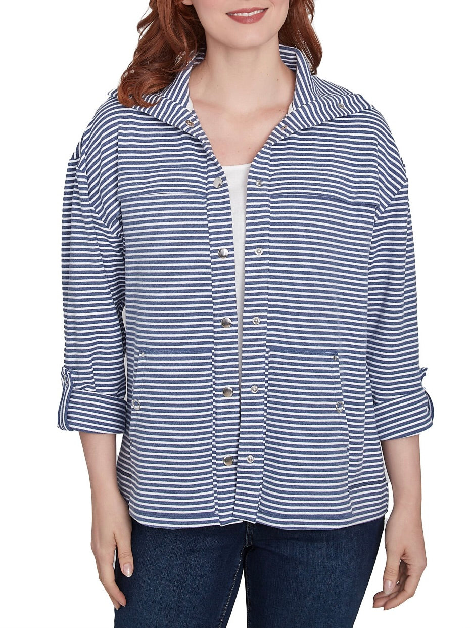 Striped Snap Jacket - Indigo Multi