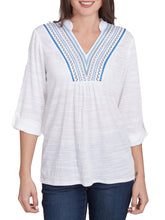 Load image into Gallery viewer, Knit Top with Embroidered Yoke - White
