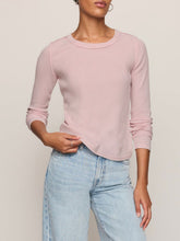 Load image into Gallery viewer, Arlet Mini Thermal Top in Soft Blush pink waffle knit with scoop neck and long sleeves paired with light wash jeans - 2
