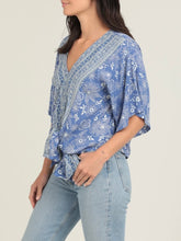 Load image into Gallery viewer, Kimono Sleeve Tie Front Top - Blue

