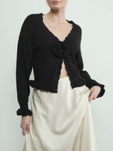 Load image into Gallery viewer, Ruffle Flower Cardigan - Black

