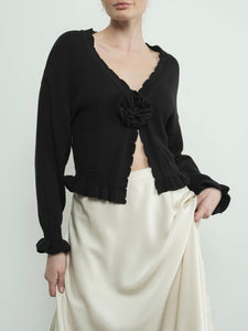 Ruffle Flower Cardigan - Black