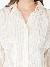 Load image into Gallery viewer, Lurex Stripe Shirtdress - White/Gold
