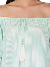 Load image into Gallery viewer, Seersucker Off Shoulder Dress - Green
