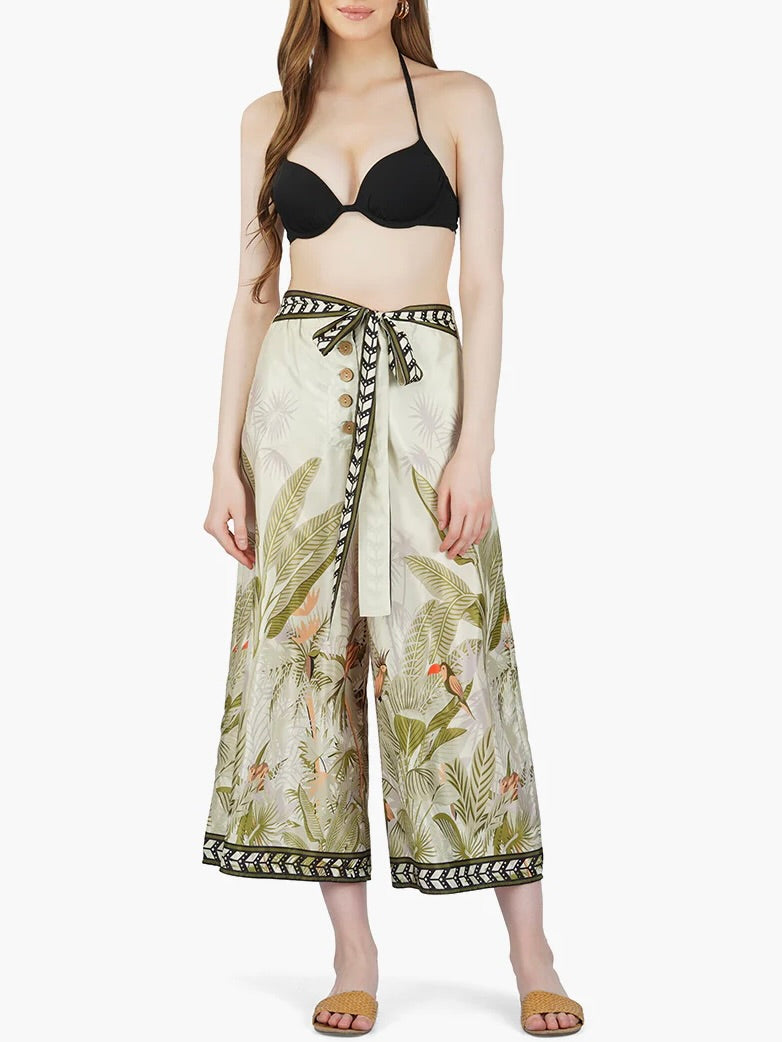 Tropical Print Pants - Green