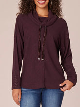 Load image into Gallery viewer, Cowl Neck Top with Tie - Heather Dark Raisin
