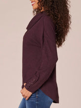 Load image into Gallery viewer, Cowl Neck Top with Tie - Heather Dark Raisin
