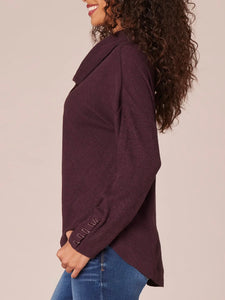 Cowl Neck Top with Tie - Heather Dark Raisin