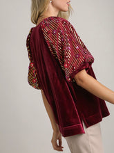 Load image into Gallery viewer, Velvet Top with Sequin Sleeve - Cranberry FINAL SALE
