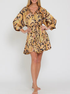 Dolman Belted Mini Dress - Black/Gold