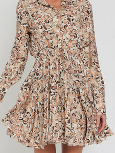 Long Sleeve Buttondown Floral Mini Dress - Browns