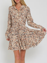 Load image into Gallery viewer, Long Sleeve Buttondown Floral Mini Dress - Browns
