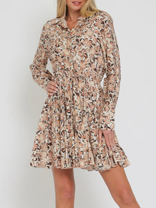 Long Sleeve Buttondown Floral Mini Dress - Browns