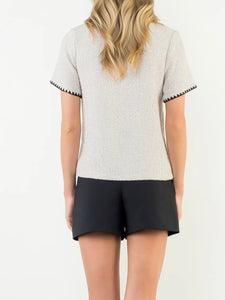 Short Sleeve Tweed Top - Cream