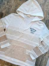 Load image into Gallery viewer, Rockaway Beach Stay Salty striped sand ombre baja pullover hoodie with kangaroo pocket and drawstring - 1
