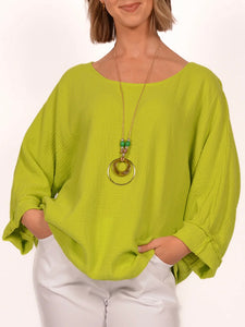 Gauze Top with Necklace - Lime