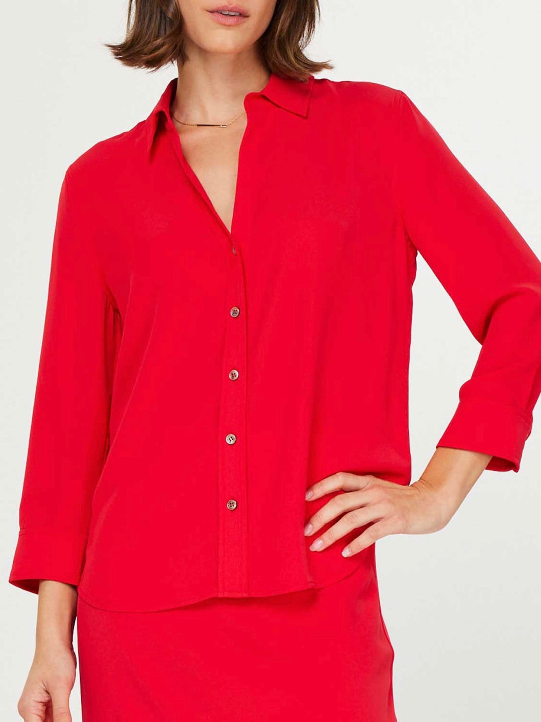 3/4 Sleeve Button Down - Red