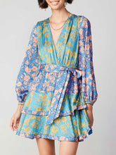 Load image into Gallery viewer, Tiered Dress with Belt - Blue Multi
