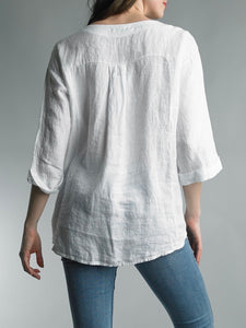 3/4 Sleeve Linen Top - White