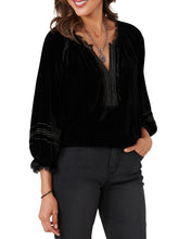 Load image into Gallery viewer, Embroidered Velvet Blouse - Black

